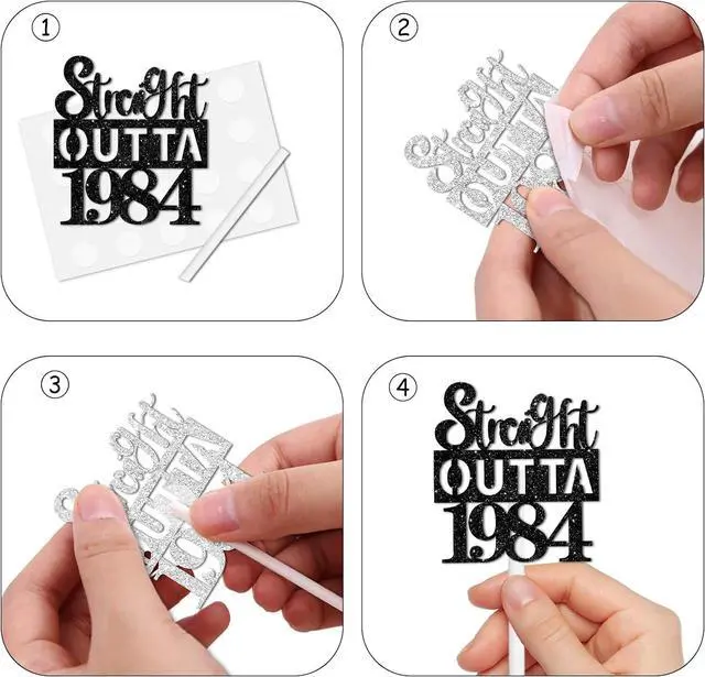 Alt view image 4 of 7 - 30pcs Black Glitter Dessert Cupcake Pick for Straight Outta 1984 Legend Since 1984 Theme Decor Supplies Men Boys Happy 42nd Birthday Party Decoration