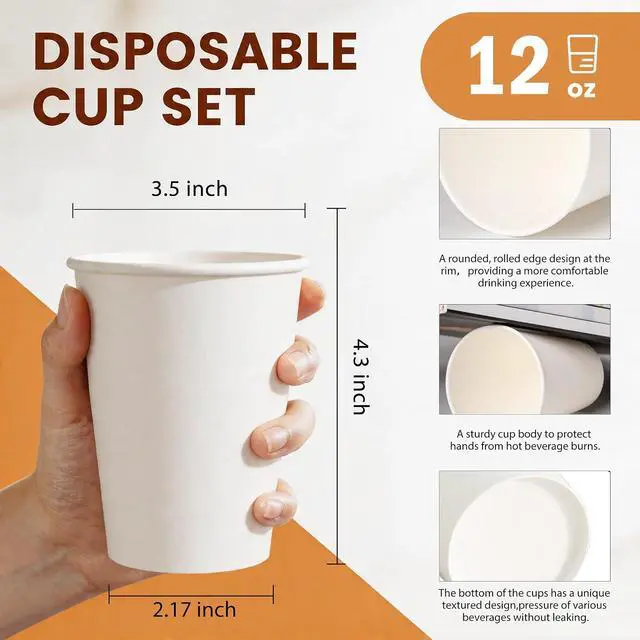 Alt view image 2 of 7 - MOUMOULIFE Coffee Cups 12 oz 100 Count Disposable Paper Coffee Cups White