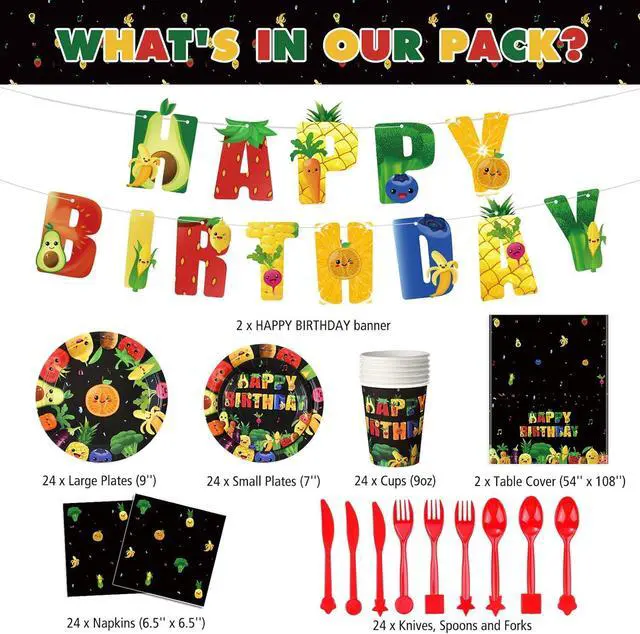 Alt view image 2 of 7 - Zhehao 172 PCS Dancing Fruit Party Decorations Include Fruit Birthday Tableware Set Fruit Theme Banner Summer Fruit Party Tablecloths for Dancing Fruit 1st Birthday Baby Shower Party Supplies Decor