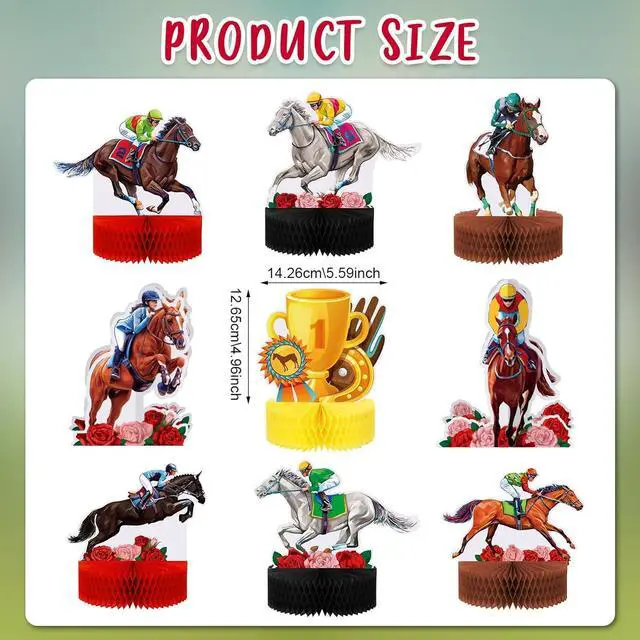 Alt view image 2 of 7 - Sureio 9 Pcs 3D Horse Racing Honeycomb Centerpieces, Pop-up Derby Horse Racing Table Decorations Centerpiece Party Supplies for Jockeys Equestrian Theme Race Birthday Decor