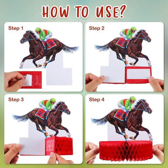 Alt view image 3 of 7 - Sureio 9 Pcs 3D Horse Racing Honeycomb Centerpieces, Pop-up Derby Horse Racing Table Decorations Centerpiece Party Supplies for Jockeys Equestrian Theme Race Birthday Decor