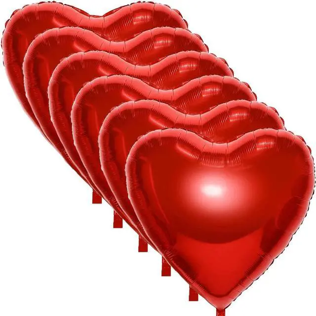 Main image of 6 Pieces 32'' Large Heart Shaped Balloons Huge Foil Balloons Valentine's Day Balloons Red Heart Balloons for Wedding Engagement Anniversary Decor Party Favor Supplies (Red 6pcs)