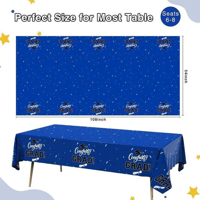 Alt view image 2 of 7 - Tbsone Graduation Tablecloth 2026, 3 Pack Disposable Plastic Table Covers 54" x 108", Congrats Grad Party Supplies for College & High School Graduation (Blue)