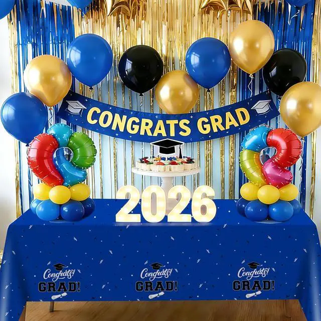 Alt view image 6 of 7 - Tbsone Graduation Tablecloth 2026, 3 Pack Disposable Plastic Table Covers 54" x 108", Congrats Grad Party Supplies for College & High School Graduation (Blue)