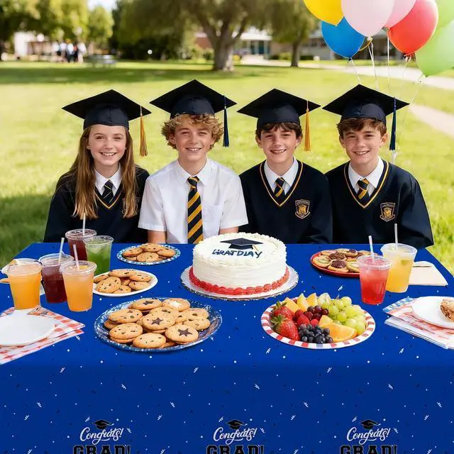 Alt view image 7 of 7 - Tbsone Graduation Tablecloth 2026, 3 Pack Disposable Plastic Table Covers 54" x 108", Congrats Grad Party Supplies for College & High School Graduation (Blue)