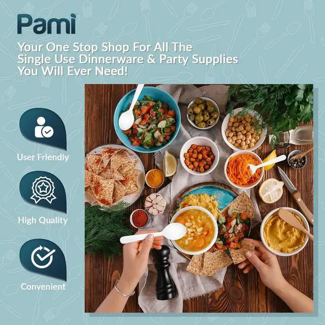 Alt view image 5 of 5 - PAMI Heavy Weight Disposable Plastic Soup Spoons,White,Deluxe Size,50-Pack