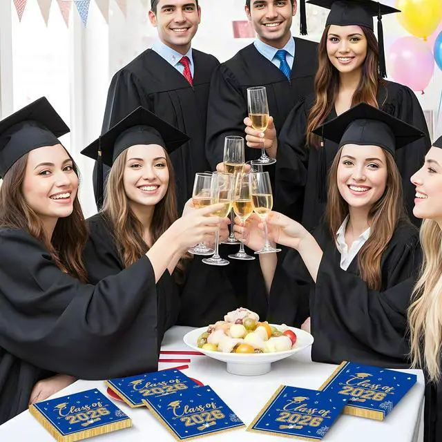 Alt view image 2 of 7 - 50 Pcs Graduation Napkins Class of 2026 - Blue Gold Congrats Grad Napkins Set, 3-Ply Disposable Graduation Luncheon Dinner Party Paper Napkins for Graduations Party Supplies Table Decoration