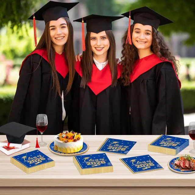Alt view image 6 of 7 - 50 Pcs Graduation Napkins Class of 2026 - Blue Gold Congrats Grad Napkins Set, 3-Ply Disposable Graduation Luncheon Dinner Party Paper Napkins for Graduations Party Supplies Table Decoration