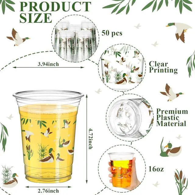 Alt view image 2 of 6 - Qinyoung 50 Pcs 16 oz Mallard Duck Cups for Mallard Duck Party Decorations Mallard Duck Baby Shower Cups Plastic Disposable Drinking Cups Hunting Birthday Party Supplies