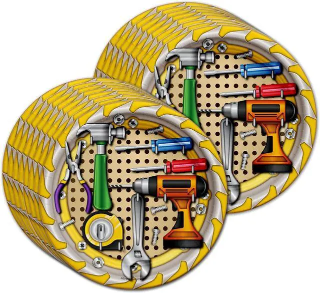 Alt view image 2 of 7 - Handyman Birthday Party Supplies - Tool Party Supplies - Carpenter Birthday Party | Tableware Set Includes Plates, Napkins and Cups | Kit for 16