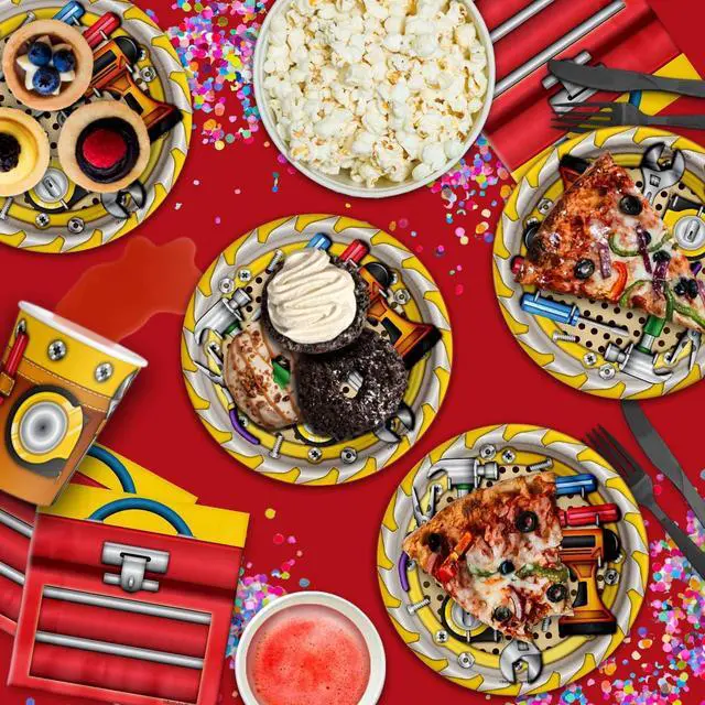 Alt view image 6 of 7 - Handyman Birthday Party Supplies - Tool Party Supplies - Carpenter Birthday Party | Tableware Set Includes Plates, Napkins and Cups | Kit for 16