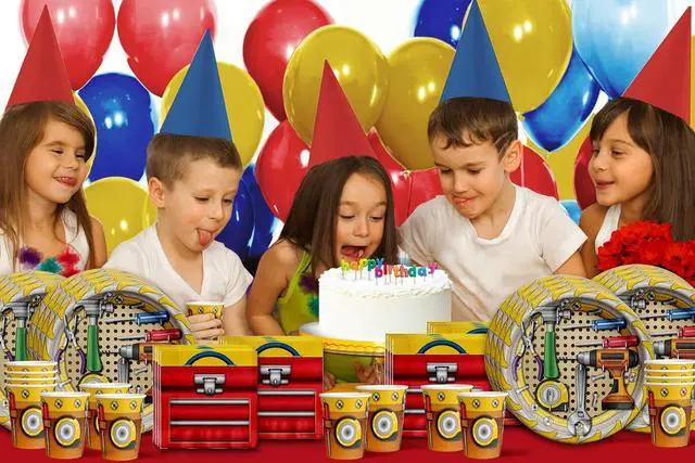 Alt view image 7 of 7 - Handyman Birthday Party Supplies - Tool Party Supplies - Carpenter Birthday Party | Tableware Set Includes Plates, Napkins and Cups | Kit for 16