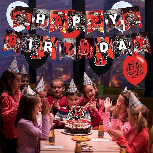 Alt view image 4 of 5 - Cincinnati Bengals Birthday Party Supplies Pack: Banner, Cake Topper, 12 Cupcake Toppers, 18 Balloons