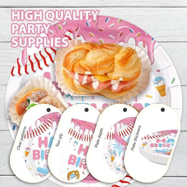 Alt view image 6 of 7 - 96Pcs Ice Cream Drip Baseball Party Decoration Pin Blue Baseball Plates and Napkins Sports Themed Tableware Set for Summer Team Celebration Game Day Birthday Party Supplies, Serves 24