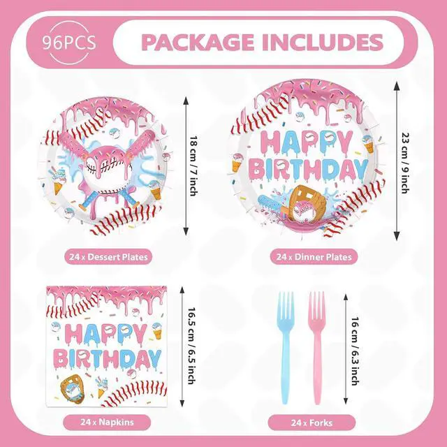 Alt view image 5 of 7 - 96Pcs Ice Cream Drip Baseball Party Decoration Pin Blue Baseball Plates and Napkins Sports Themed Tableware Set for Summer Team Celebration Game Day Birthday Party Supplies, Serves 24