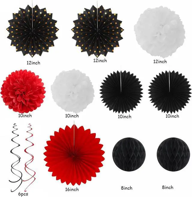 Alt view image 3 of 7 - Red-Black White Party-Decorations Graduation Banner-Streamers - 18pcs Kits 2026 Congratulations Grad She Believed She Could So She Did Garland,Paper Tissue Pom Poms Fan,Honeycomb Lanterns Panduola