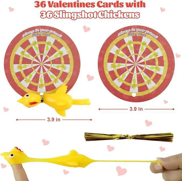 Alt view image 3 of 7 - Valentines Day Cards for Kids School 36pcs Flying Chicken Slingshot Toys with Valentine Cards, Valentine Exchange Cards for Boys Girls Toddler School Class Classroom Party Favors