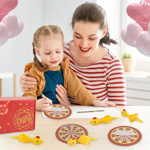 Alt view image 7 of 7 - Valentines Day Cards for Kids School 36pcs Flying Chicken Slingshot Toys with Valentine Cards, Valentine Exchange Cards for Boys Girls Toddler School Class Classroom Party Favors