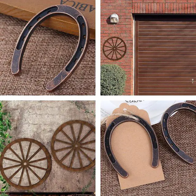 Alt view image 3 of 7 - 24 Pcs Western Theme Party DecorationsKSKSPE Birthday Table Centerpieces Mini Horseshoes Wagon Wheel Horse Rodeo Decor for Crafts Wedding Party Favor, Wild West Cowboy Western Party Decor