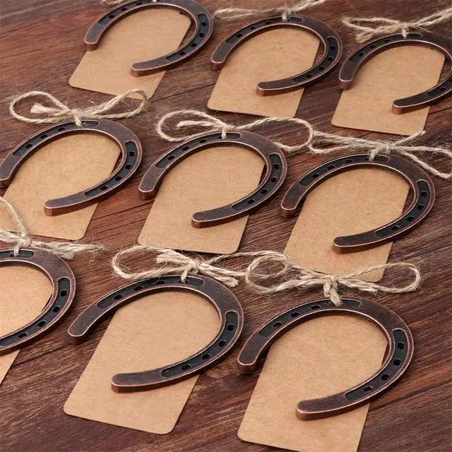 Alt view image 4 of 7 - 24 Pcs Western Theme Party DecorationsKSKSPE Birthday Table Centerpieces Mini Horseshoes Wagon Wheel Horse Rodeo Decor for Crafts Wedding Party Favor, Wild West Cowboy Western Party Decor