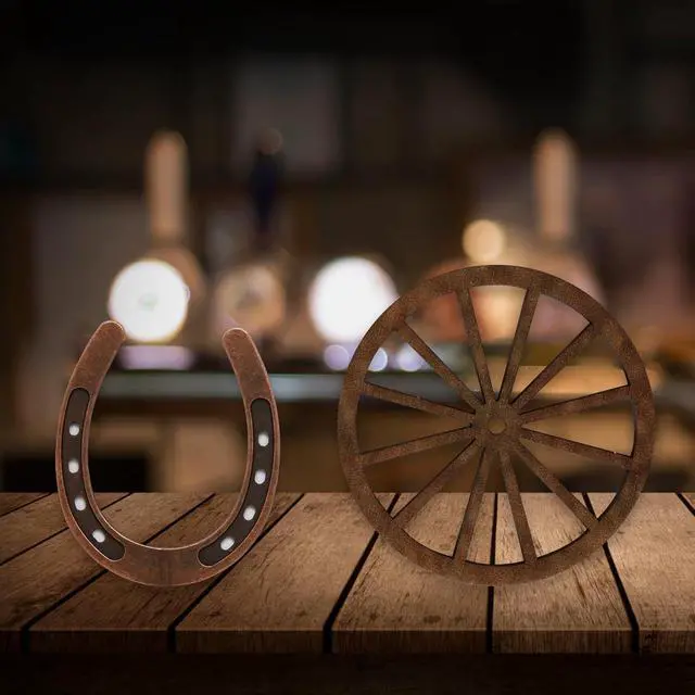 Alt view image 6 of 7 - 24 Pcs Western Theme Party DecorationsKSKSPE Birthday Table Centerpieces Mini Horseshoes Wagon Wheel Horse Rodeo Decor for Crafts Wedding Party Favor, Wild West Cowboy Western Party Decor