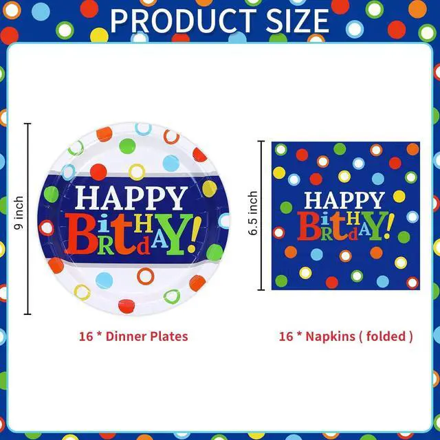 Alt view image 2 of 6 - DYLIVeS Colorful Dots Party Plates and Napkins Set, Blue and Rainbow Polka Dots Decorations Disposable Tableware Set Rainbow Dots Party Supplies for Boys, Serve 16