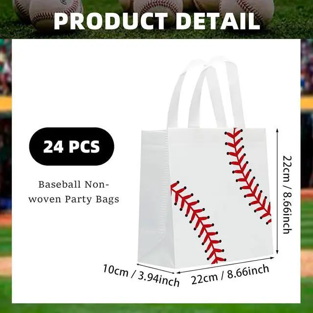 Alt view image 4 of 7 - 24 PCS Baseball Gift Bags Baseball Party Decorations with Handles Reusable Baseball Goodie Snack Favor Bag Non Woven Party Favor Bags for Sports Birthday Supplies