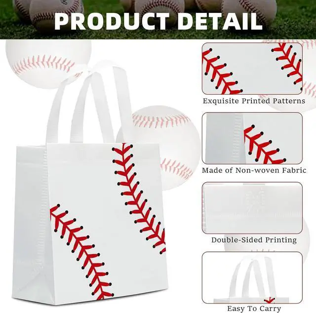 Alt view image 5 of 7 - 24 PCS Baseball Gift Bags Baseball Party Decorations with Handles Reusable Baseball Goodie Snack Favor Bag Non Woven Party Favor Bags for Sports Birthday Supplies