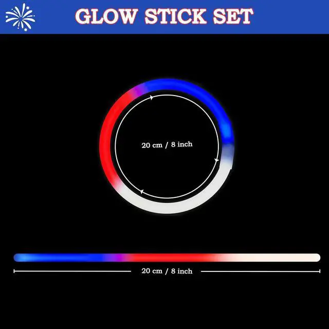 Alt view image 2 of 7 - JOYIN 72 Pcs July 4th Glow Sticks Bulk with Connectors, Red White Blue 3 Colors In 1 Glow in The Dark Stick, Light Up Bracelets & Necklaces for Kids & Adults, Party Favor Supplies For Independence Day