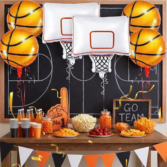 Alt view image 5 of 6 - Soulchen 6 Pcs Basketball Party Foil Balloons Sets with 4 Orange Basketball and 2 Hoop Decorations Balloons for Sports Theme Birthday Celebrations