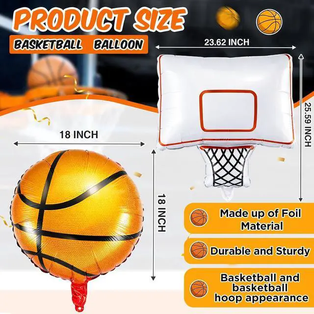 Alt view image 2 of 6 - Soulchen 6 Pcs Basketball Party Foil Balloons Sets with 4 Orange Basketball and 2 Hoop Decorations Balloons for Sports Theme Birthday Celebrations