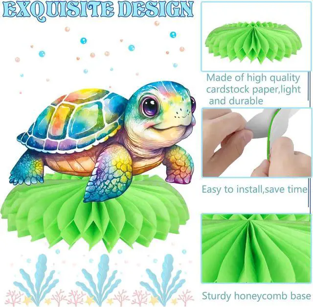 Alt view image 3 of 7 - Turtle Party Honeycomb Centerpieces Sea Turtle Birthday Decorations 12Pcs Turtle Party Table Centerpieces Turtles Theme Party Supplies for Ocean Turtles Animals Baby Shower Supplies