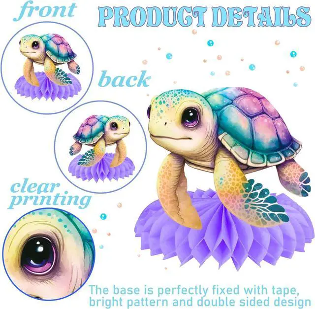 Alt view image 4 of 7 - Turtle Party Honeycomb Centerpieces Sea Turtle Birthday Decorations 12Pcs Turtle Party Table Centerpieces Turtles Theme Party Supplies for Ocean Turtles Animals Baby Shower Supplies