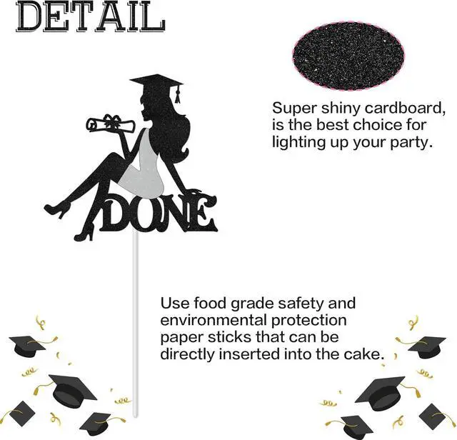 Alt view image 3 of 7 - Done Cake Topper - Class of 2025 Graduation Decoration Cake Picks for Girls - Congrats 2025 Grad Sign Party Decor - High Scool College Graduation Party Supplies