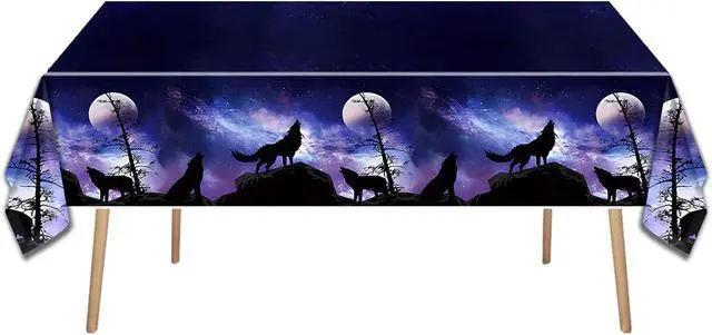 Alt view image 4 of 7 - Wolf Birthday Party Tableware Set,20 Plates and 20 Napkins and Tablecloth 86 '' x 51 '', Wolf Animal Party Decorate Supplies