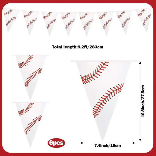 Alt view image 2 of 7 - 6 Pack Baseball Party Banner 9.12ft Baseball Pennant Banner Pre-Strung Sport Triangle Flag Bunting Garland for Kids Boys Baseball Birthday Party Supplies Sport Party Supplies