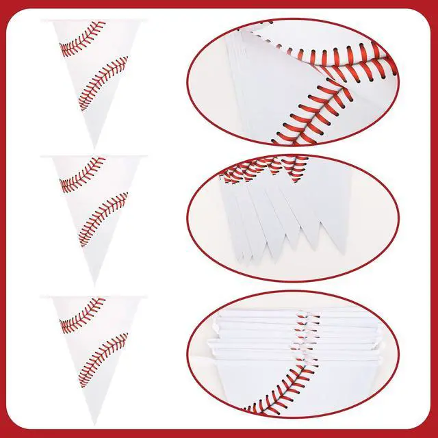 Alt view image 3 of 7 - 6 Pack Baseball Party Banner 9.12ft Baseball Pennant Banner Pre-Strung Sport Triangle Flag Bunting Garland for Kids Boys Baseball Birthday Party Supplies Sport Party Supplies