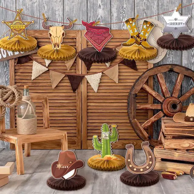 Alt view image 2 of 7 - Crtiin 8 Pcs Cowboy Party Decorations Western Themed Birthday Party Decorations Wild West Cowboy Honeycomb Centerpieces for Tables 3D Theme Decor Supplies Boys Girls