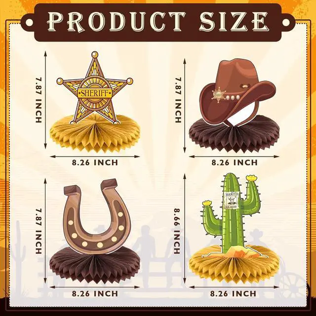 Alt view image 3 of 7 - Crtiin 8 Pcs Cowboy Party Decorations Western Themed Birthday Party Decorations Wild West Cowboy Honeycomb Centerpieces for Tables 3D Theme Decor Supplies Boys Girls