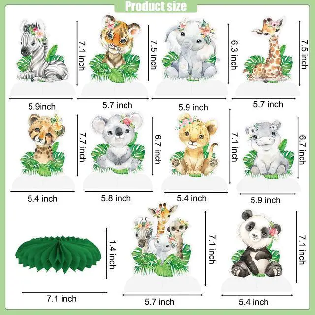 Alt view image 2 of 6 - 10Pcs Safari Jungle Animal Honeycomb Centerpieces Safari Baby Shower Decorations Jungle Safari Table Centerpieces Decorations for Safari Animal Theme Wild One Party Supplies