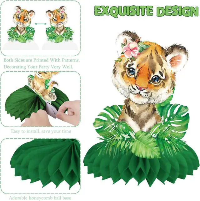 Alt view image 4 of 6 - 10Pcs Safari Jungle Animal Honeycomb Centerpieces Safari Baby Shower Decorations Jungle Safari Table Centerpieces Decorations for Safari Animal Theme Wild One Party Supplies