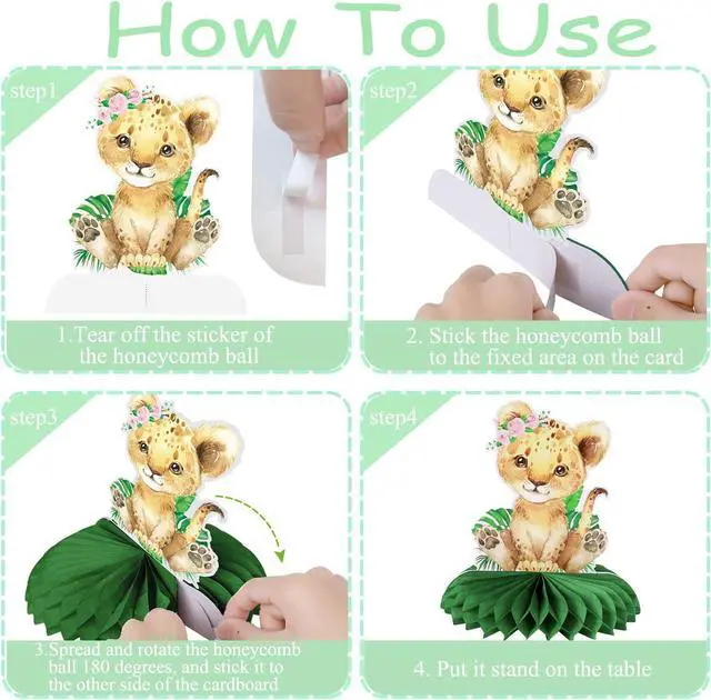 Alt view image 5 of 6 - 10Pcs Safari Jungle Animal Honeycomb Centerpieces Safari Baby Shower Decorations Jungle Safari Table Centerpieces Decorations for Safari Animal Theme Wild One Party Supplies