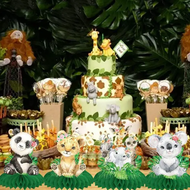 Alt view image 6 of 6 - 10Pcs Safari Jungle Animal Honeycomb Centerpieces Safari Baby Shower Decorations Jungle Safari Table Centerpieces Decorations for Safari Animal Theme Wild One Party Supplies