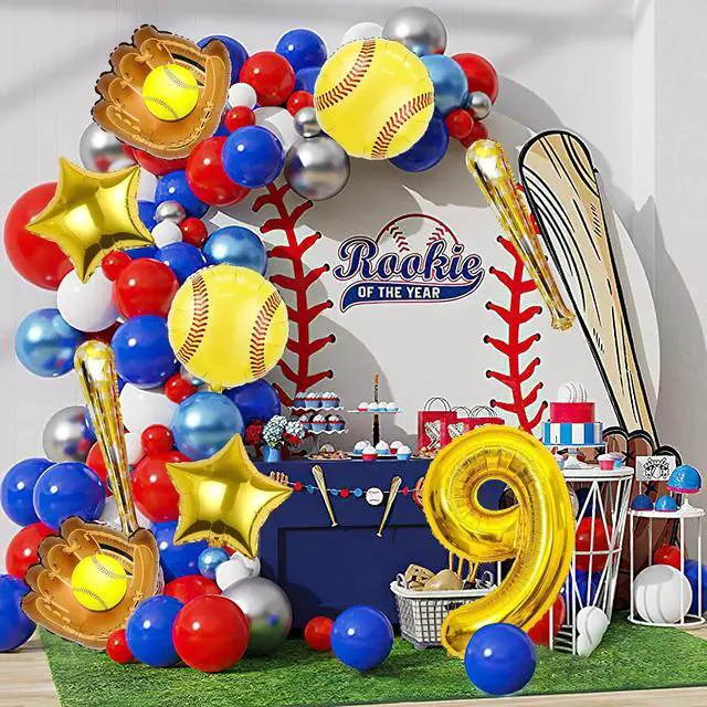 Alt view image 4 of 7 - 9pcs Softball Balloons, Softball Birthday Number Mylar Foil Balloon Softball Birthday Party Supplies Softball Birthday Decorations (9th)