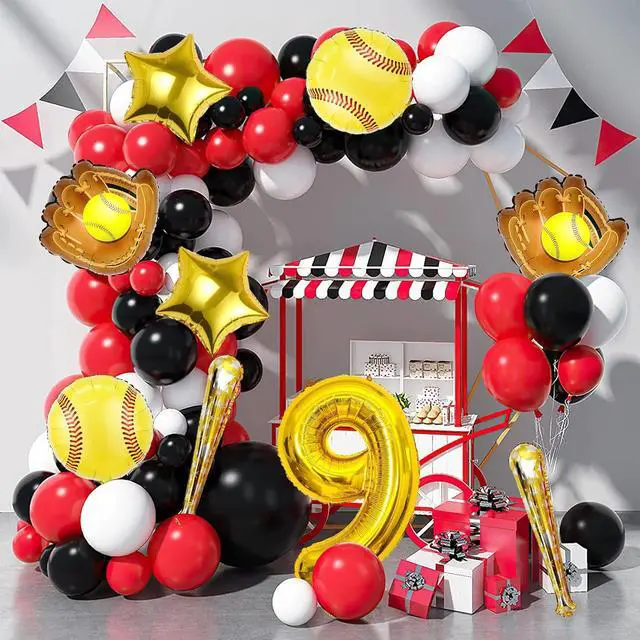 Alt view image 5 of 7 - 9pcs Softball Balloons, Softball Birthday Number Mylar Foil Balloon Softball Birthday Party Supplies Softball Birthday Decorations (9th)