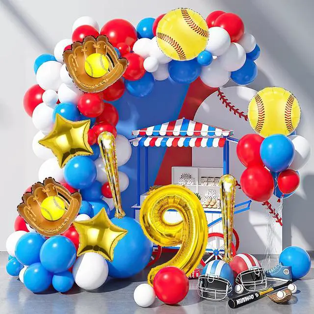 Alt view image 7 of 7 - 9pcs Softball Balloons, Softball Birthday Number Mylar Foil Balloon Softball Birthday Party Supplies Softball Birthday Decorations (9th)