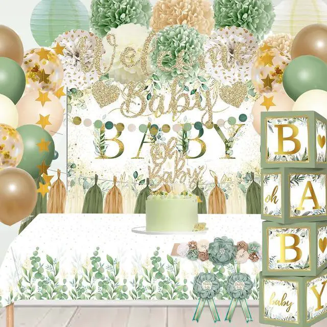 Main image of Sage Green Baby Shower Decorations Gender Neutral Baby Shower Decorations Welcome Baby Banner Sage Green Balloons Paper Lanterns Pom Tablecloth Neutral Gender Reveal Birthday Party Supplies