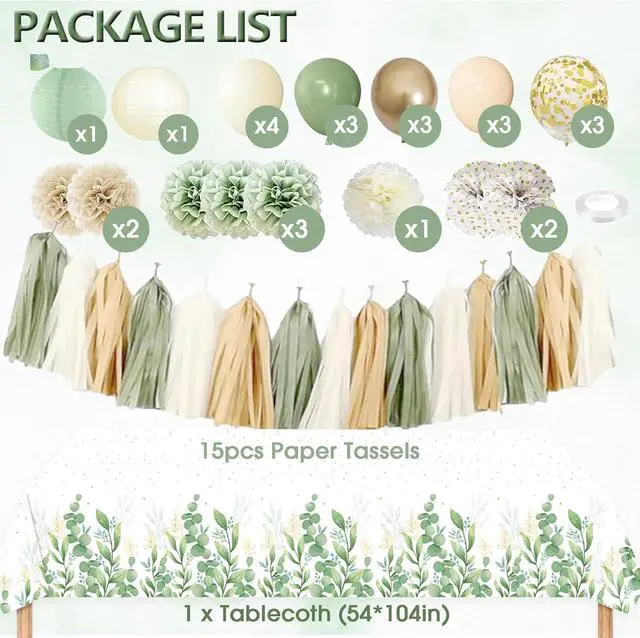Alt view image 3 of 7 - Sage Green Baby Shower Decorations Gender Neutral Baby Shower Decorations Welcome Baby Banner Sage Green Balloons Paper Lanterns Pom Tablecloth Neutral Gender Reveal Birthday Party Supplies