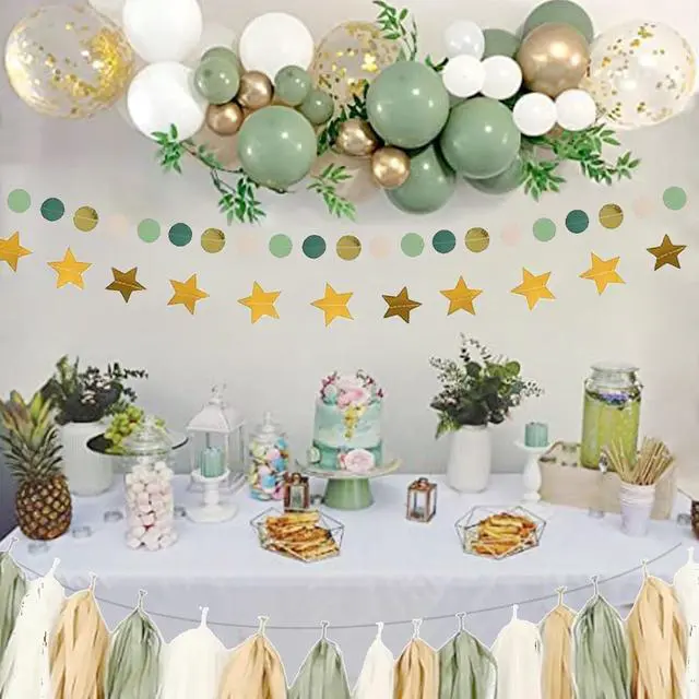 Alt view image 7 of 7 - Sage Green Baby Shower Decorations Gender Neutral Baby Shower Decorations Welcome Baby Banner Sage Green Balloons Paper Lanterns Pom Tablecloth Neutral Gender Reveal Birthday Party Supplies