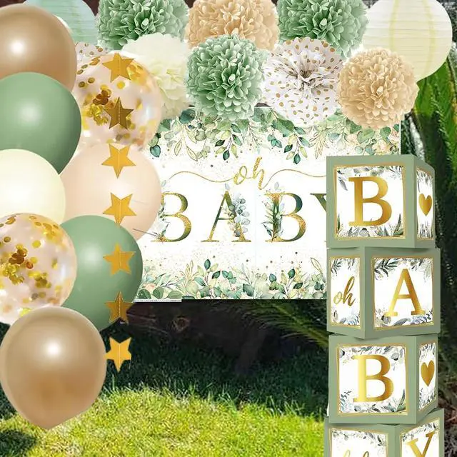 Alt view image 6 of 7 - Sage Green Baby Shower Decorations Gender Neutral Baby Shower Decorations Welcome Baby Banner Sage Green Balloons Paper Lanterns Pom Tablecloth Neutral Gender Reveal Birthday Party Supplies